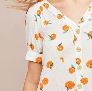 Anthropologie Maeve Hansley Blouse Orange Motif